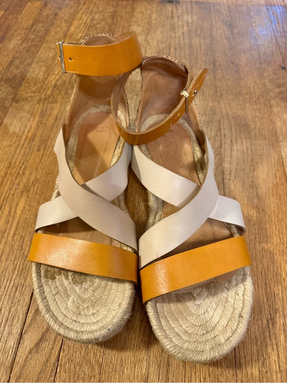 Hoss Intropia Two-Tone Crisscross Espadrille Sandals - Tan & Cream - size 40
